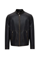 James Erkek Siyah Hakim Yaka Deri Mont | Derimod