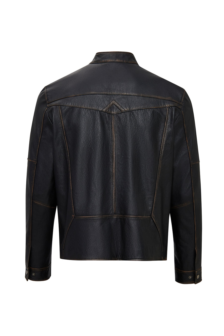 James Men's Black Stand Collar Leather Jacket