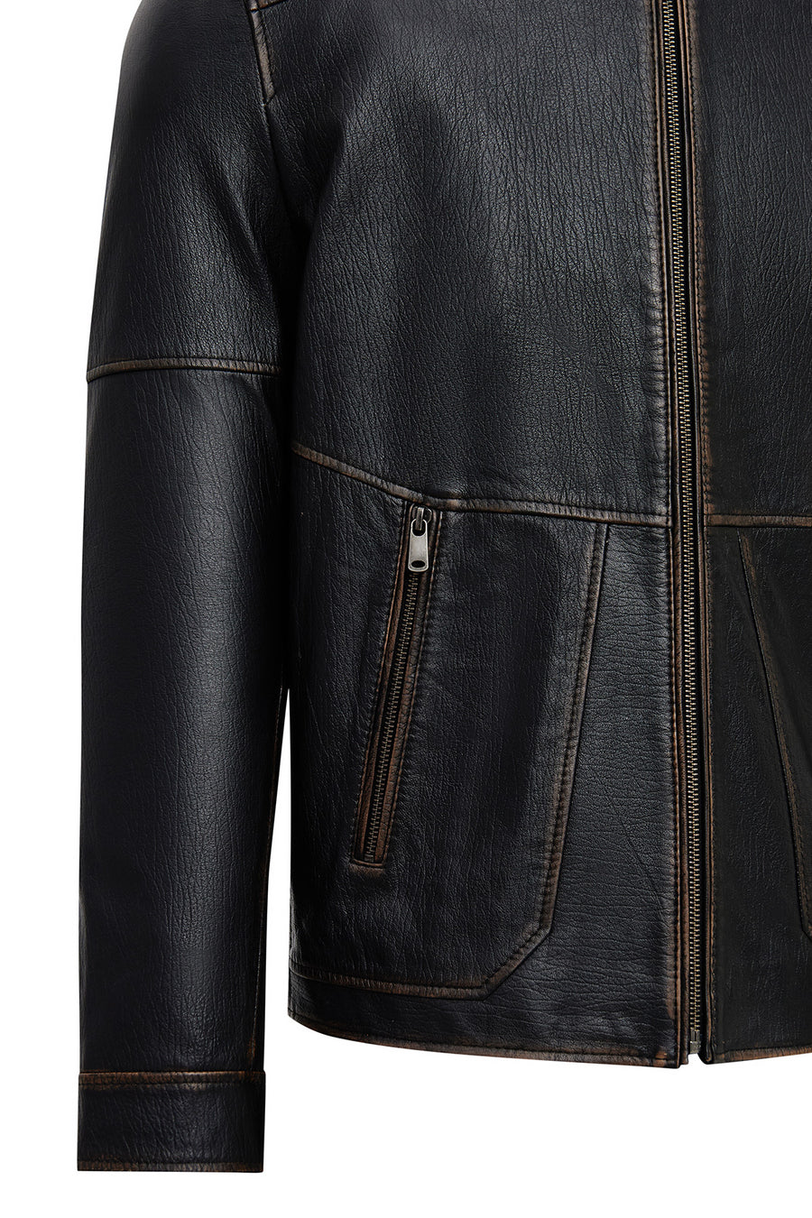James Men's Black Stand Collar Leather Jacket