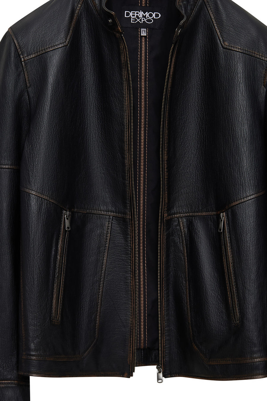 James Men's Black Stand Collar Leather Jacket