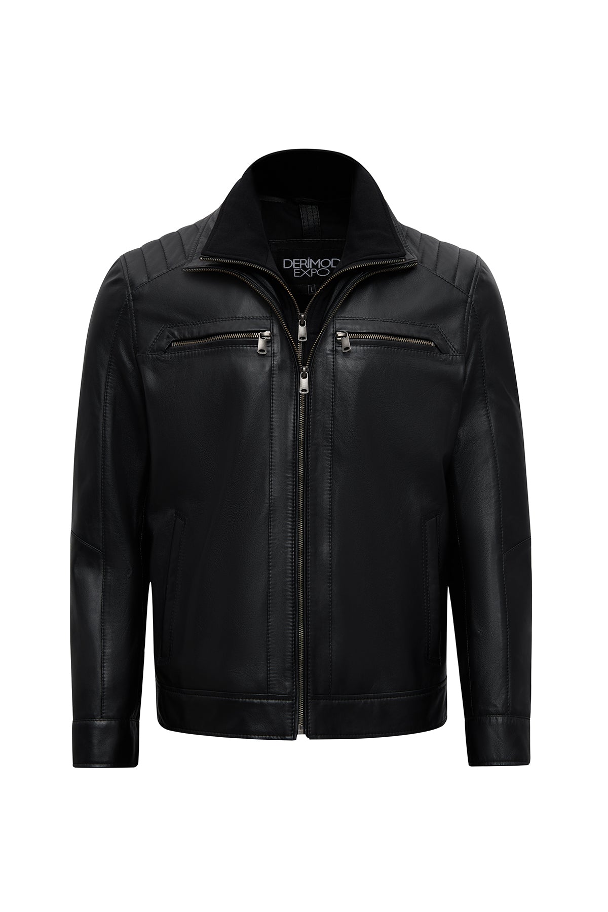 Elton Men's Black Turn-Down Collar Leather Jacket 25WGE65951M | Derimod