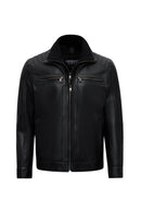 Elton Men's Black Turn-Down Collar Leather Jacket | Derimod