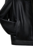 Elton Men's Black Turn-Down Collar Leather Jacket | Derimod
