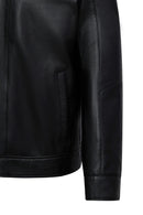 Elton Men's Black Turn-Down Collar Leather Jacket | Derimod