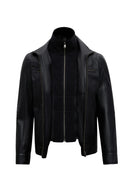 Elton Men's Black Turn-Down Collar Leather Jacket | Derimod