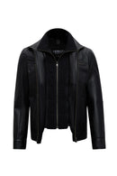 Elton Men's Black Turn-Down Collar Leather Jacket | Derimod