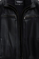 Elton Men's Black Turn-Down Collar Leather Jacket | Derimod