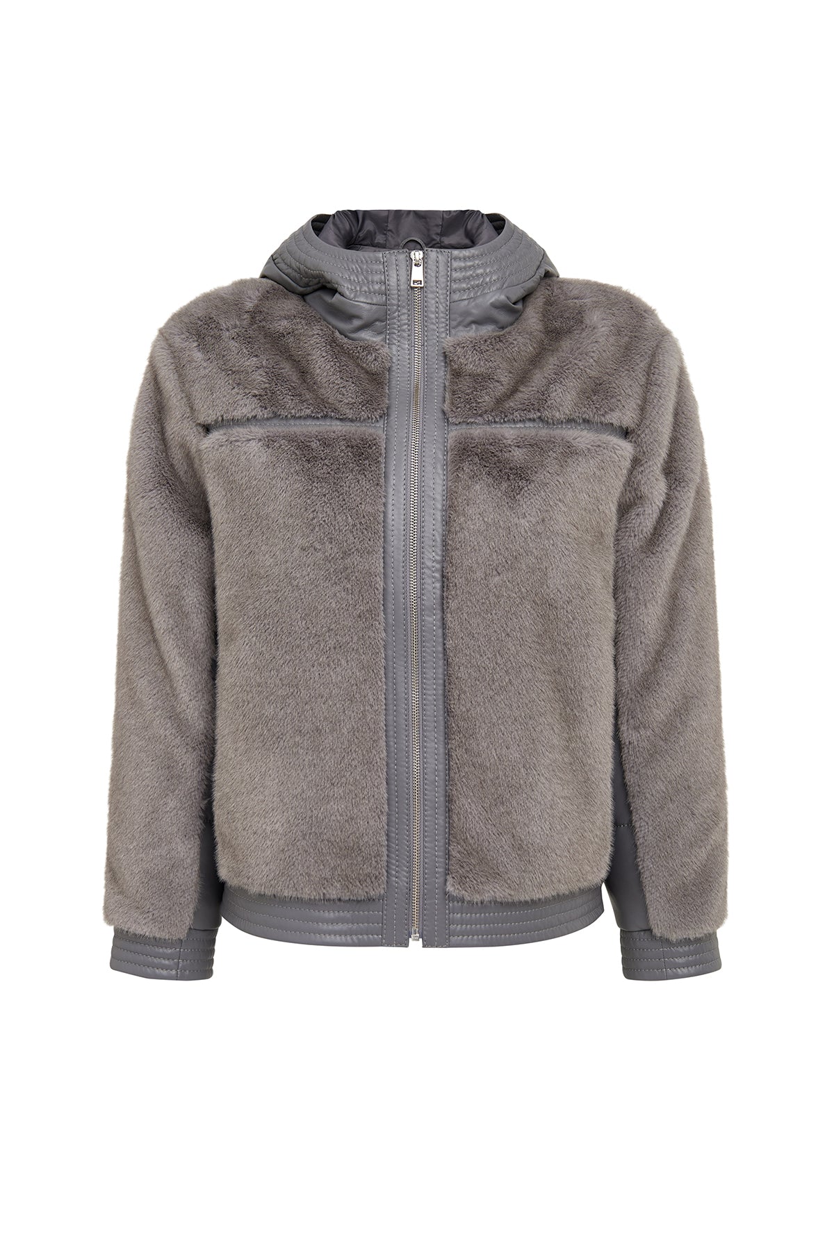 Prag Kadın Gri Kapüşonlu Teddy Deri Mont 25WGEP5627FF | Derimod