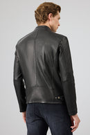 Jefferson Men's Black Stand Collar Slim-Fit Leather Jacket | Derimod