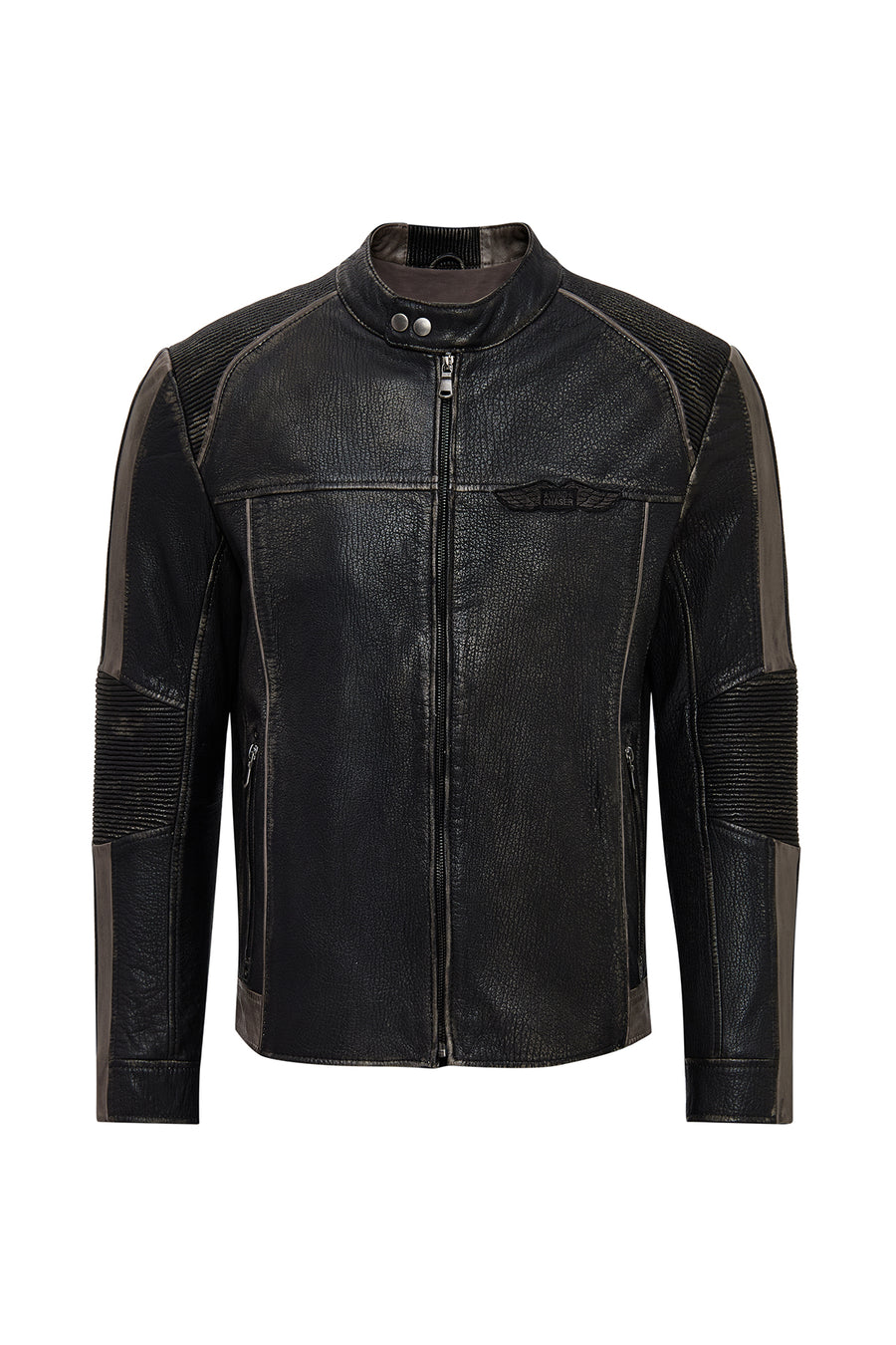 Barry Men's Gray Stand Collar Slim-Fit Leather Jacket