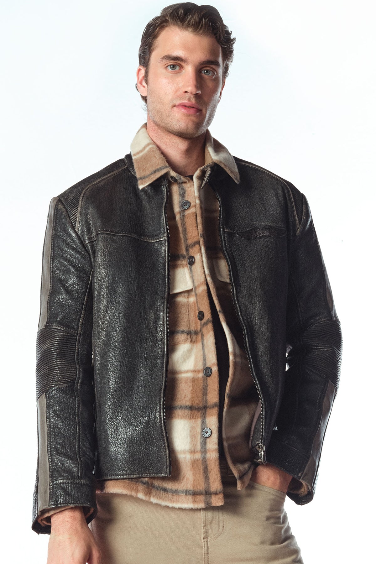 Barry Erkek Gri Hakim Yaka Slim-Fit Deri Mont