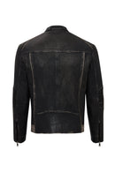 Barry Men's Gray Stand Collar Slim-Fit Leather Jacket | Derimod