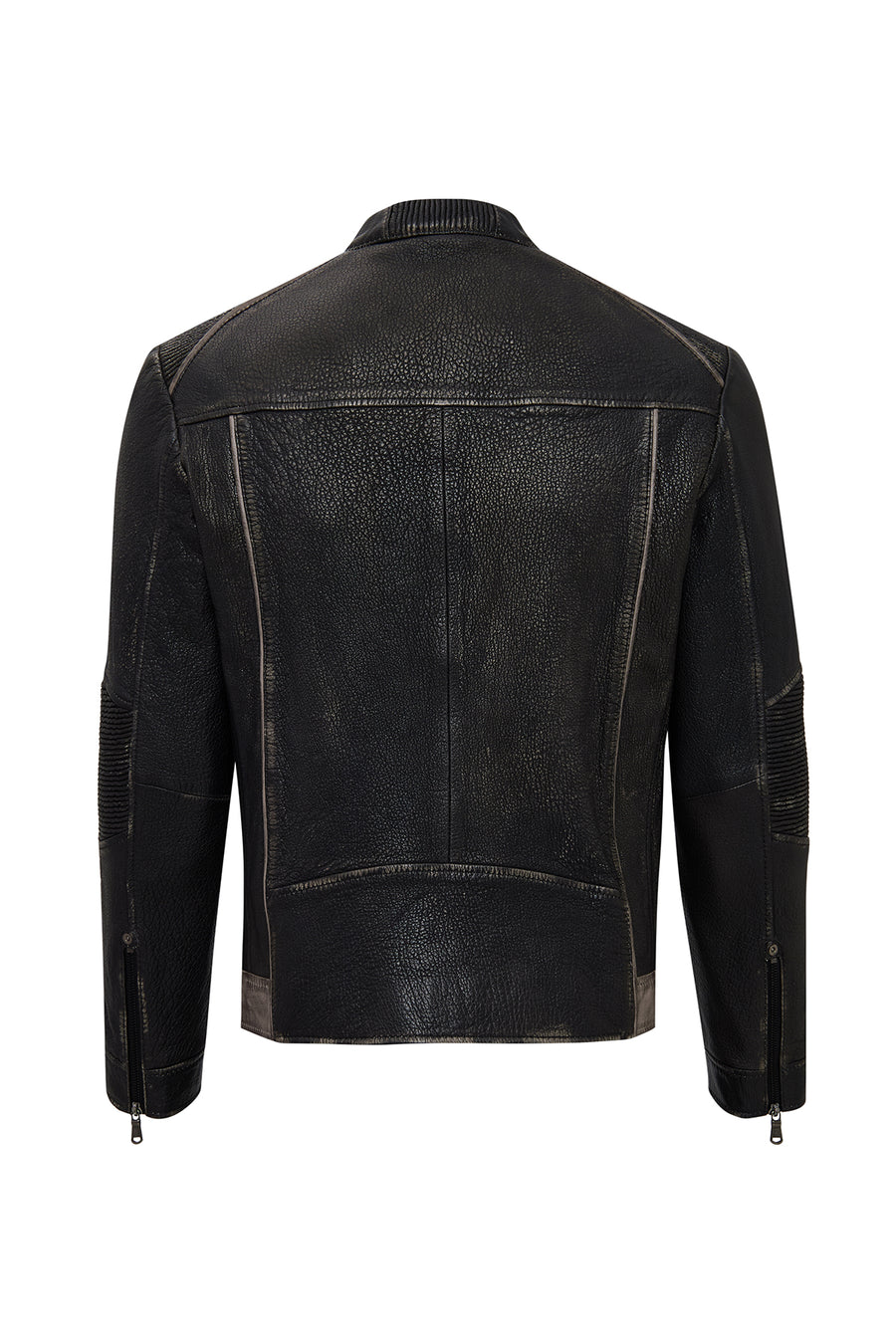 Barry Men's Gray Stand Collar Slim-Fit Leather Jacket