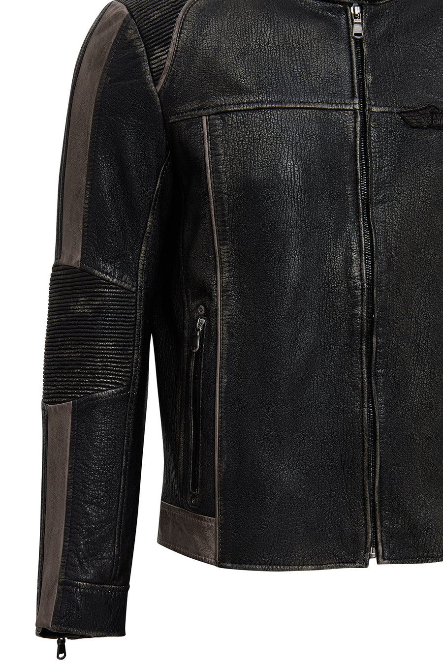 Barry Men's Gray Stand Collar Slim-Fit Leather Jacket