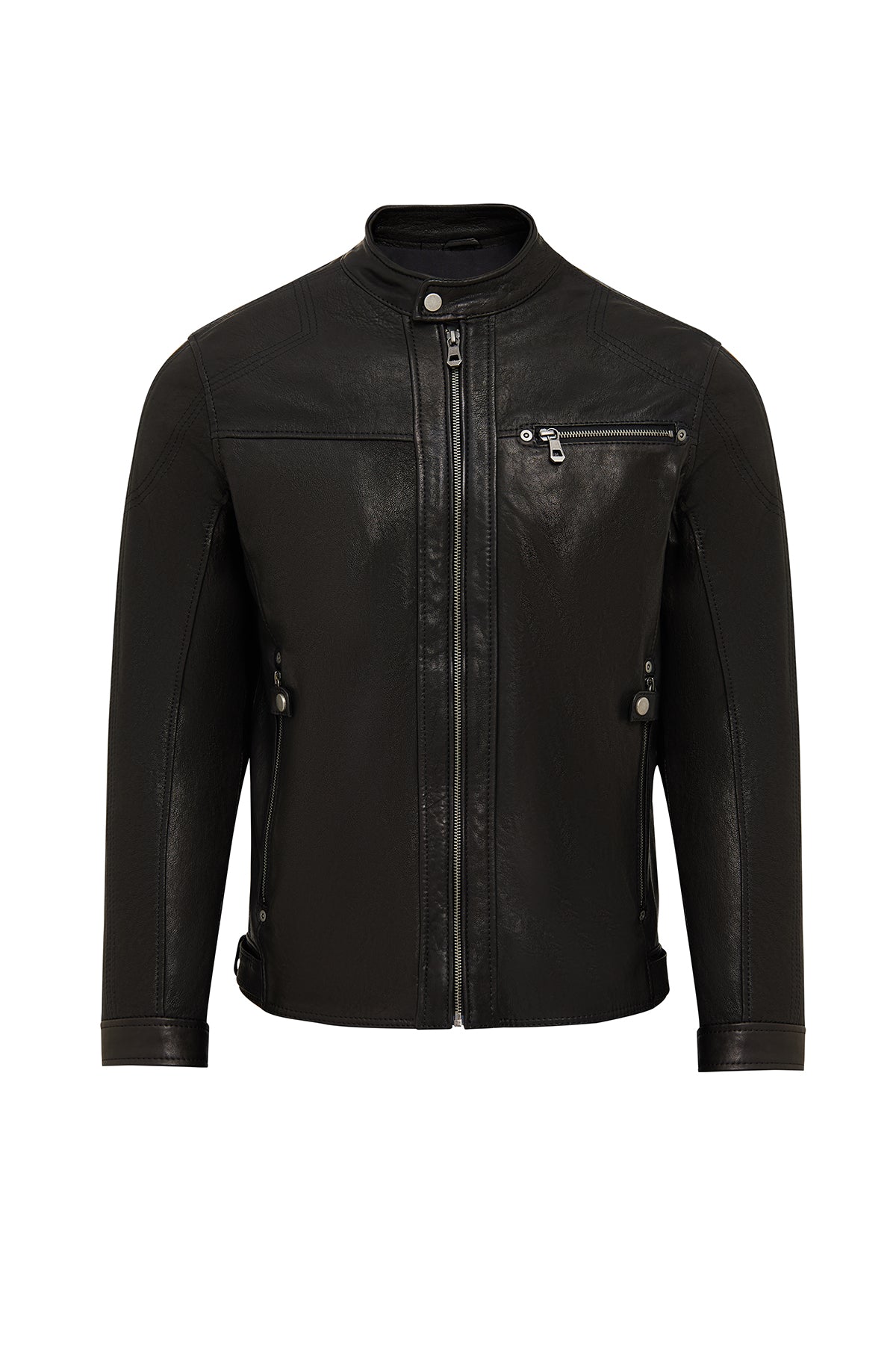 Towns Erkek Siyah Slim-Fit Kısa Deri Ceket