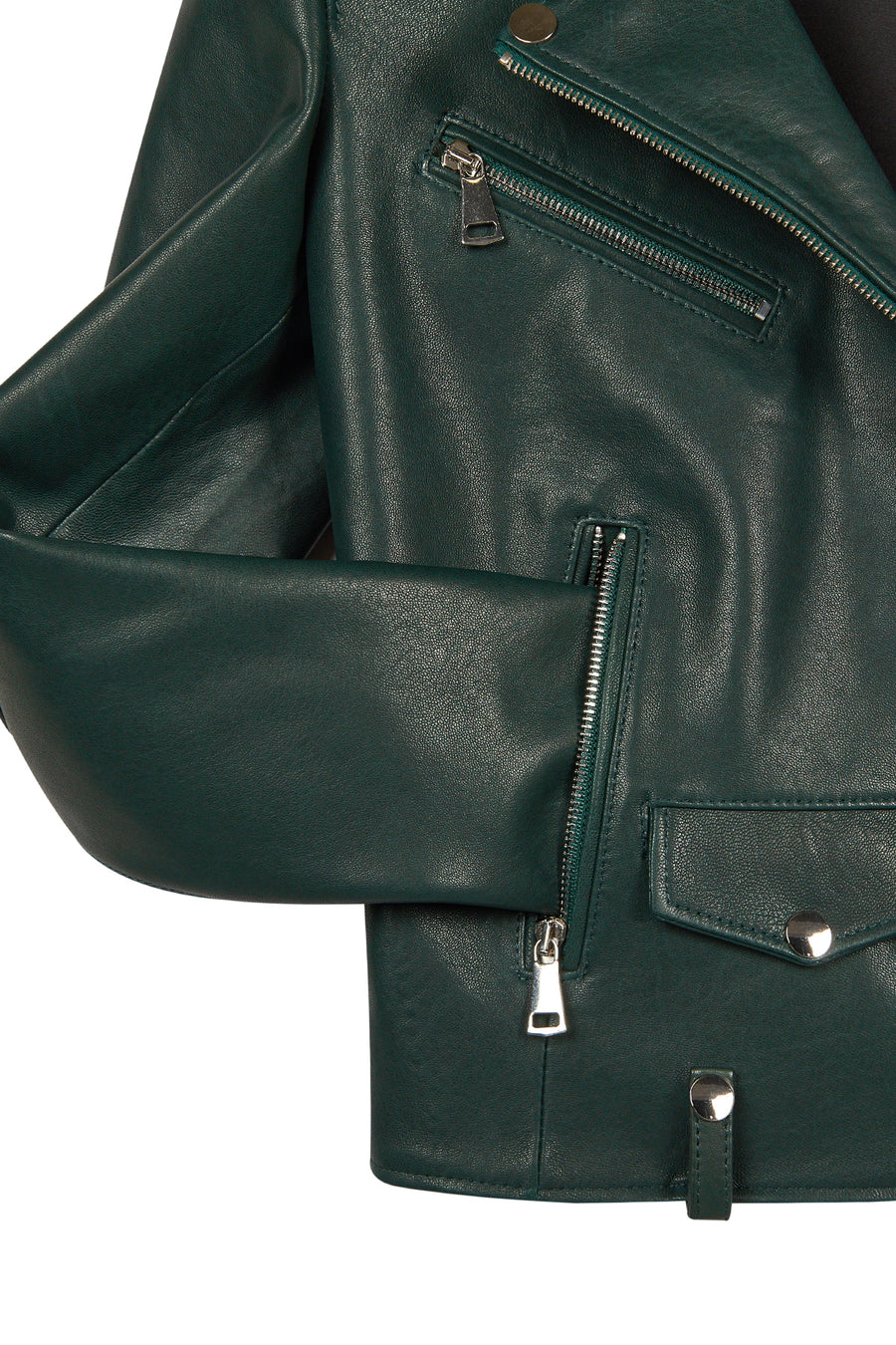 Egoist Woman Green Short Biker Leather Jacket