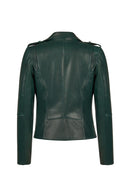 Egoist Woman Green Short Biker Leather Jacket | Derimod