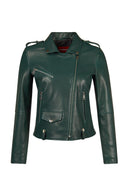 Egoist Woman Green Short Biker Leather Jacket | Derimod