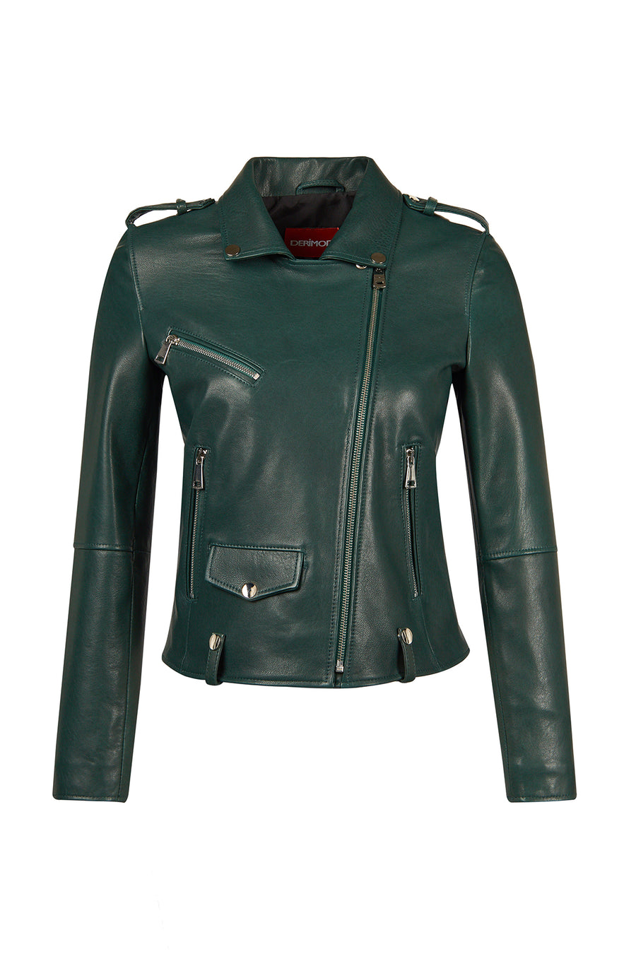 Egoist Woman Green Short Biker Leather Jacket
