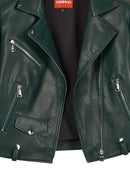 Egoist Woman Green Short Biker Leather Jacket | Derimod