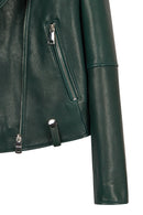 Egoist Woman Green Short Biker Leather Jacket | Derimod