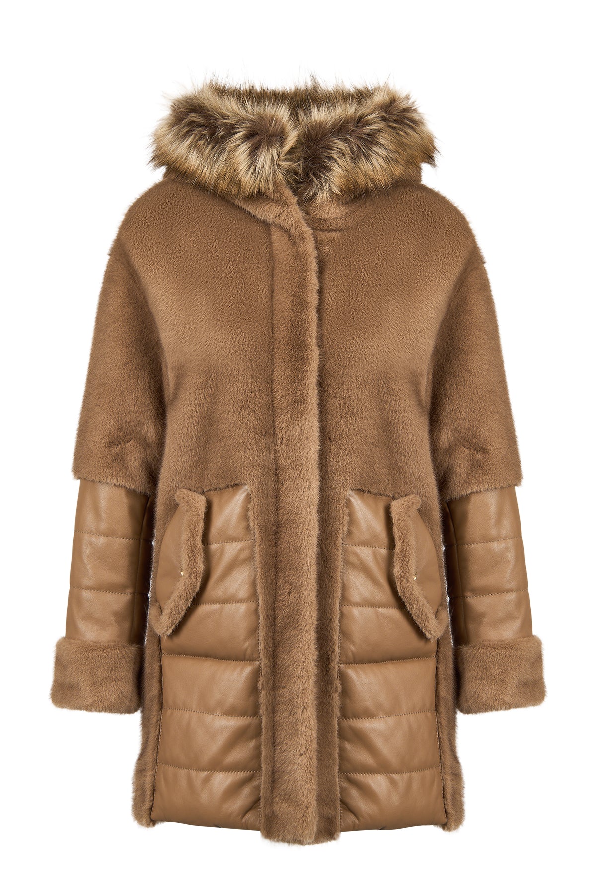 Virginia Kadın Kahverengi Kapüşonlu Uzun Teddy Kaban 25WGP5131FF | Derimod