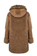 Virginia Kadın Kahverengi Kapüşonlu Uzun Teddy Kaban | Derimod