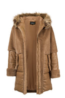 Virginia Kadın Kahverengi Kapüşonlu Uzun Teddy Kaban | Derimod