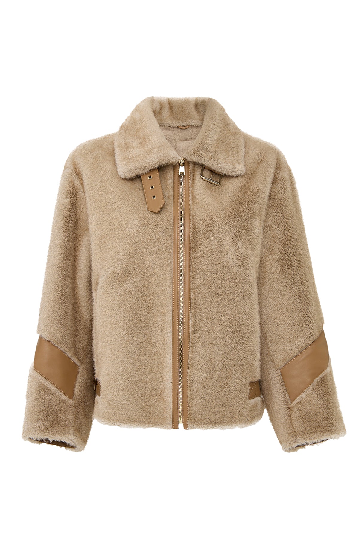 Meribel Kadın Bej Geniş Yaka Teddy Deri Mont 25WGP5205FF | Derimod