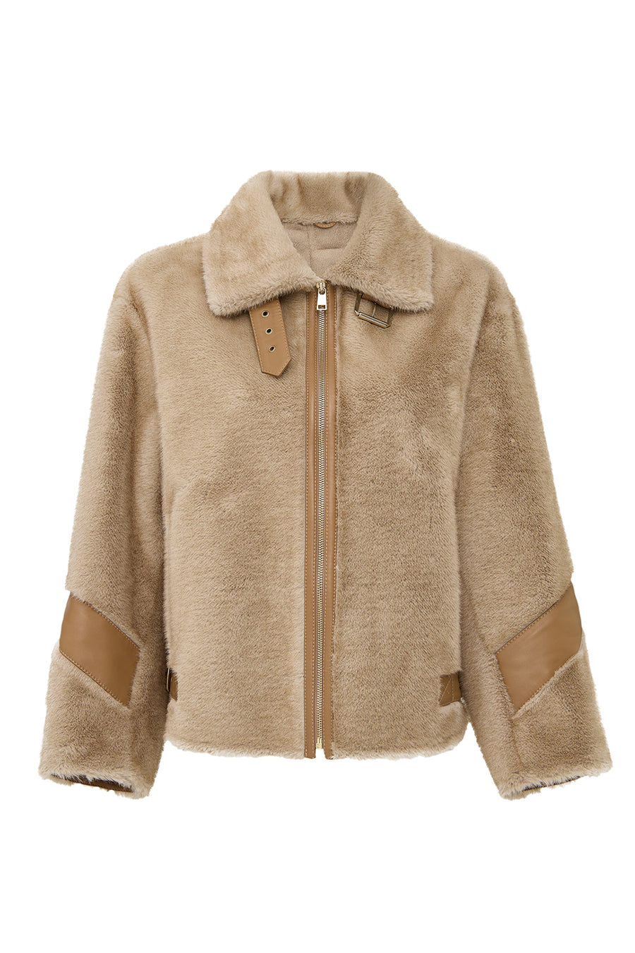 Meribel Women's Beige Wide Collar Teddy Leather Jacket 25WGP5205FF | Derimod