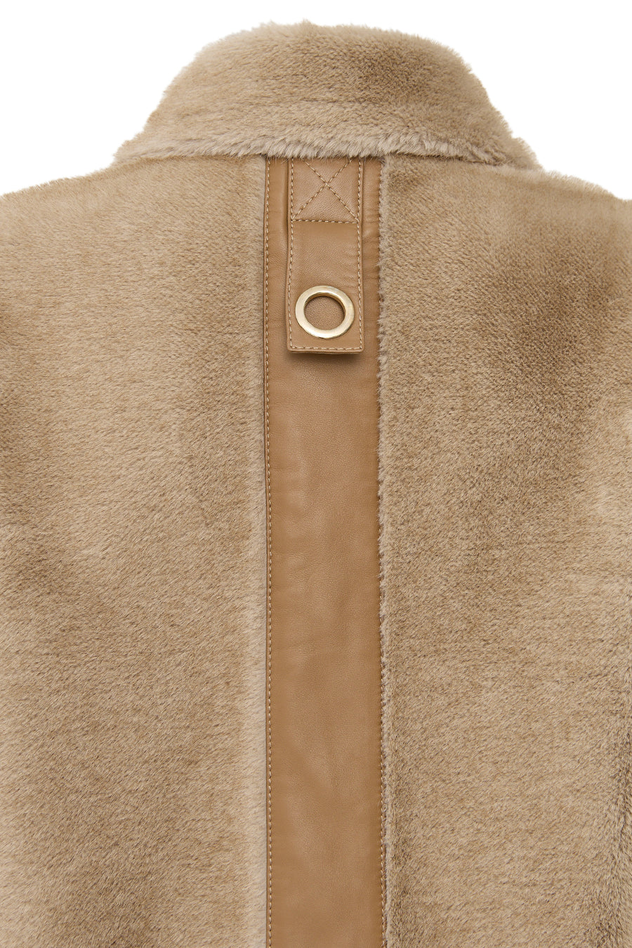 Meribel Women's Beige Wide Collar Teddy Leather Jacket