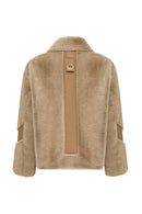 Meribel Kadın Bej Geniş Yaka Teddy Deri Mont | Derimod