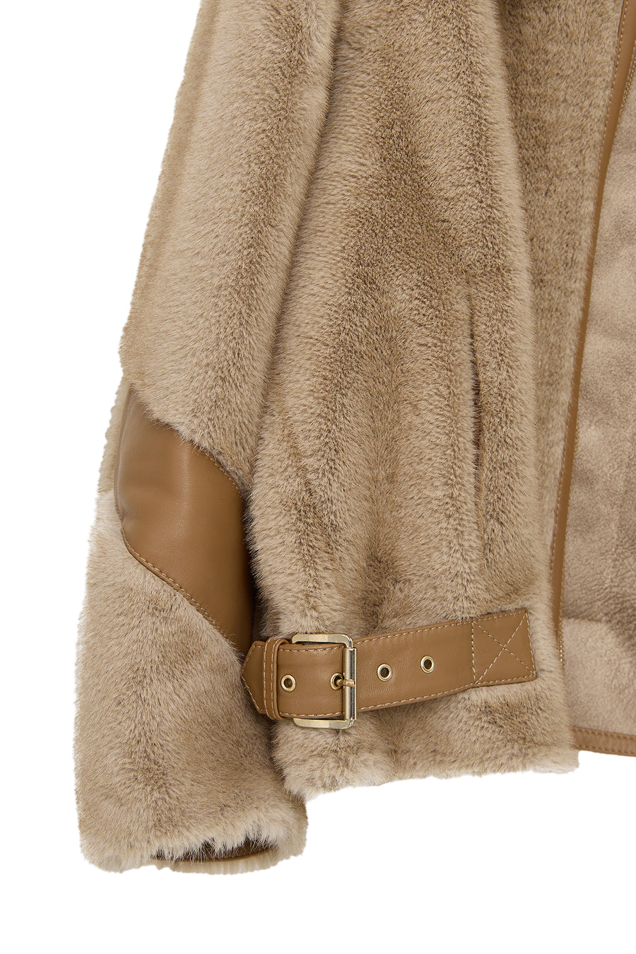 Meribel Women's Beige Wide Collar Teddy Leather Jacket