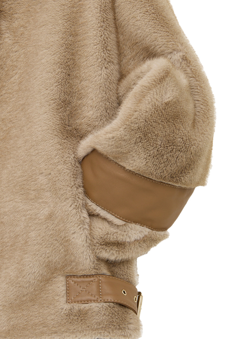 Meribel Women's Beige Wide Collar Teddy Leather Jacket