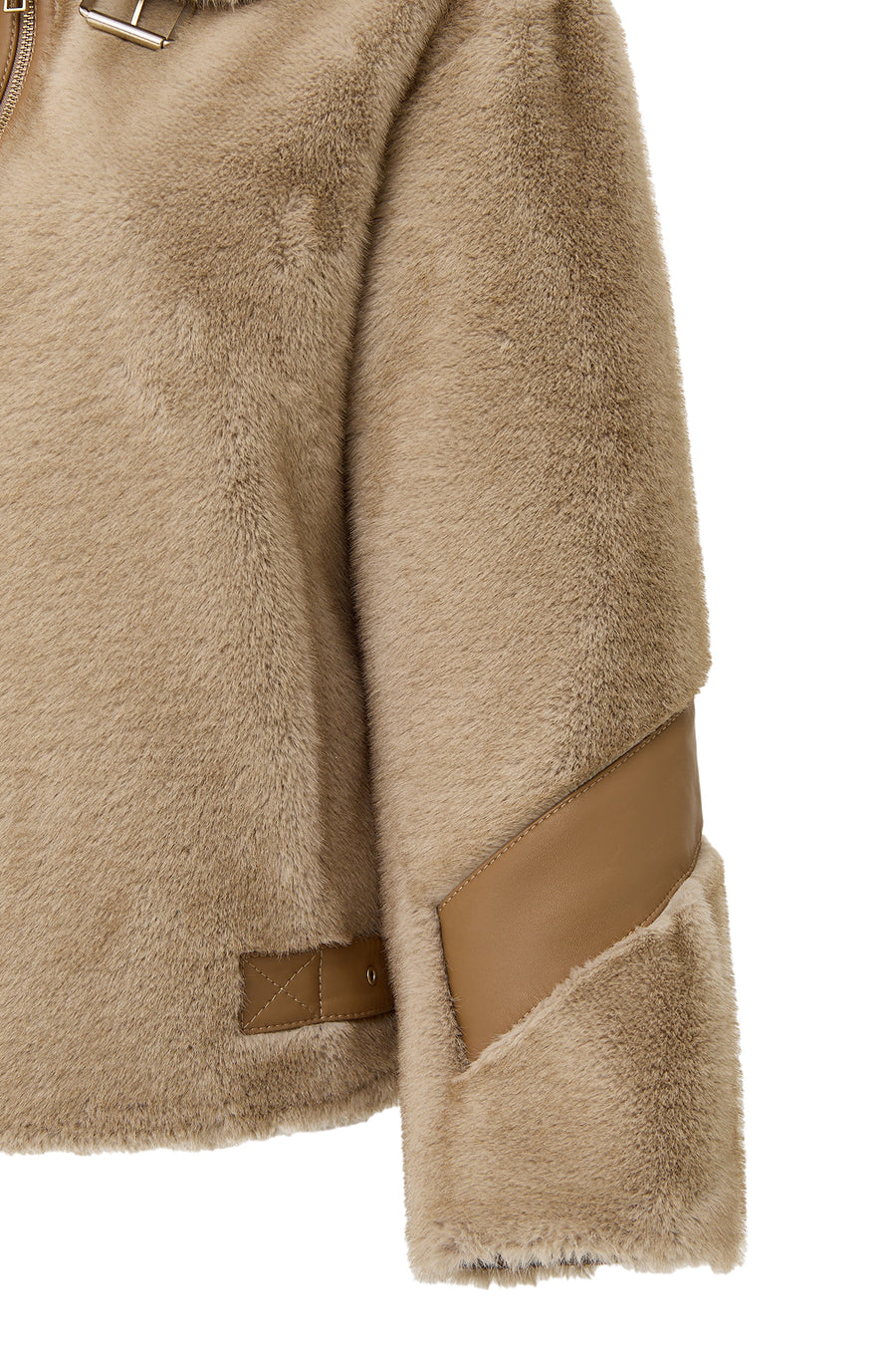 Meribel Women's Beige Wide Collar Teddy Leather Jacket