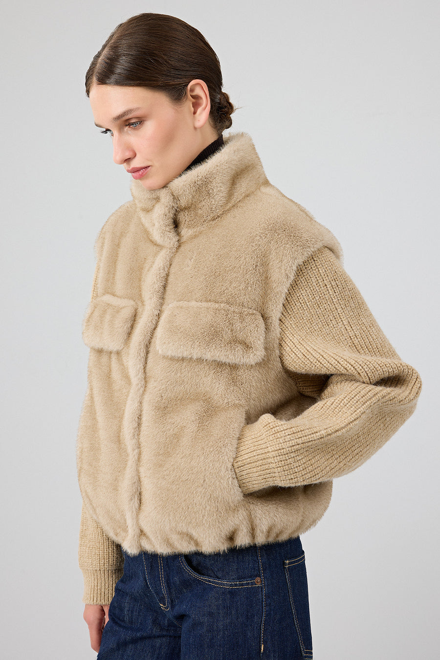 Cortina Women's Beige Short Teddy Coat