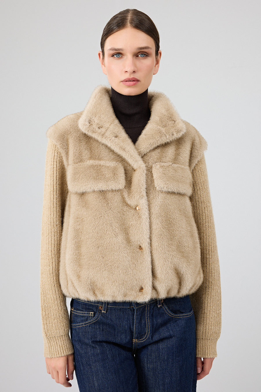 Cortina Women's Beige Short Teddy Coat