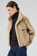 Cortina Women's Beige Short Teddy Coat | Derimod