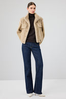 Cortina Women's Beige Short Teddy Coat | Derimod