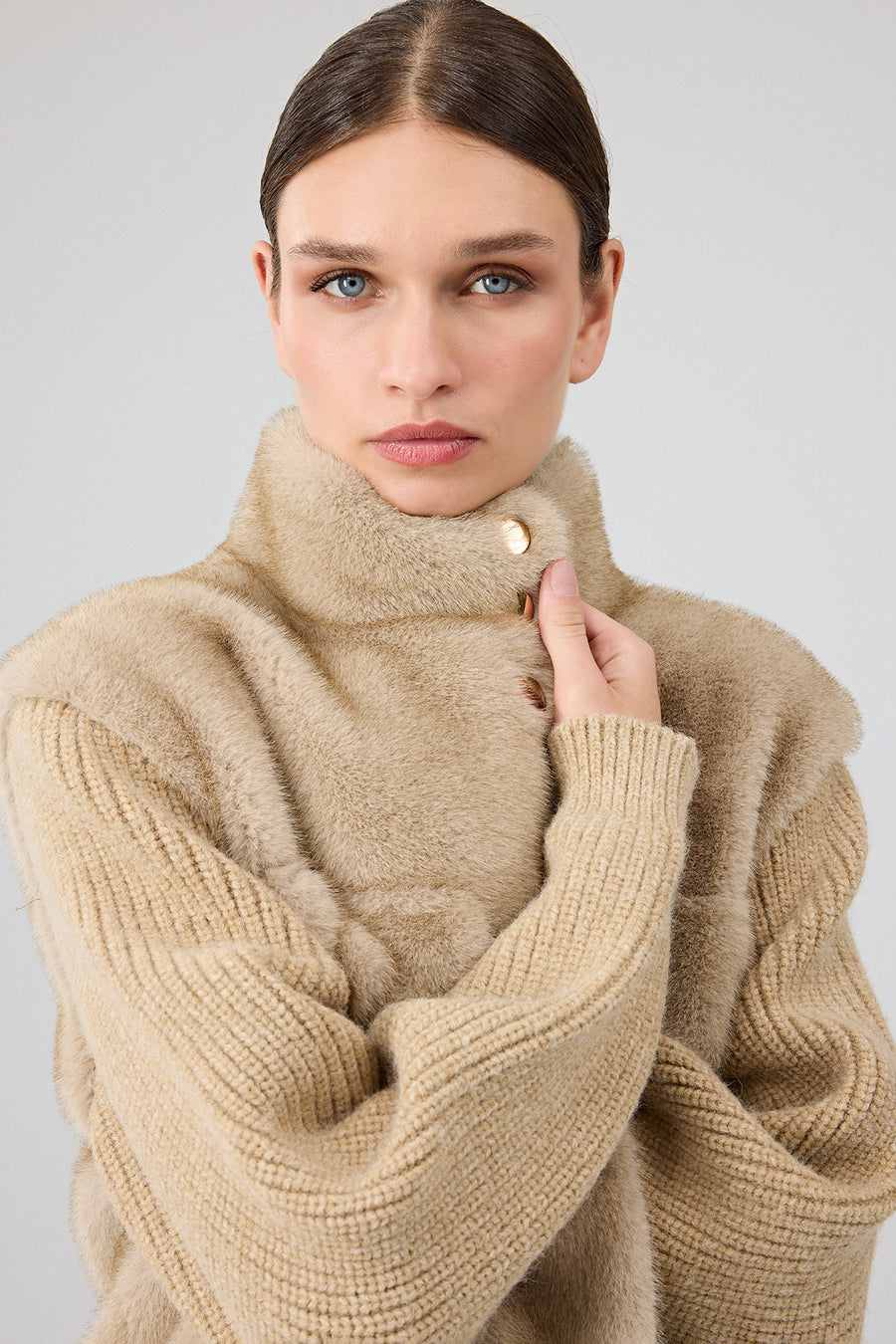 Cortina Women's Beige Short Teddy Coat
