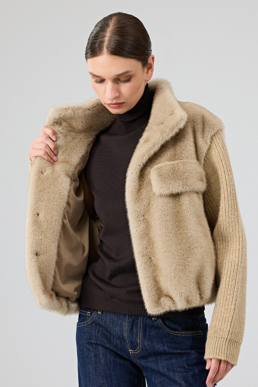 Cortina Women's Beige Short Teddy Coat