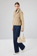 Cortina Women's Beige Short Teddy Coat | Derimod