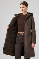 Fiorentini Kadın Kahverengi Çift Taraflı Kapüşonlu Teddy Kaban | Derimod