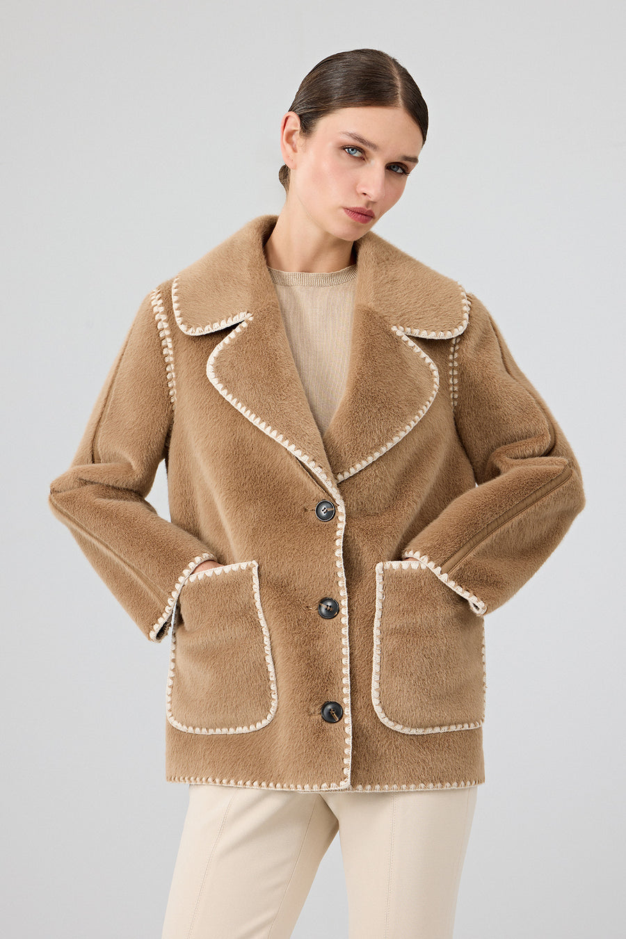 Vald'isere Women Camel Teddy Coat