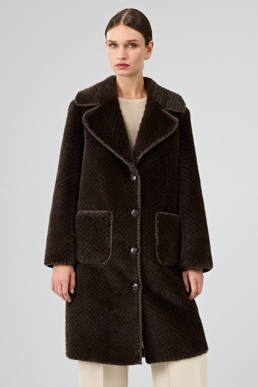 Corvara Women's Brown Teddy Coat 25WGP5316FF | Derimod