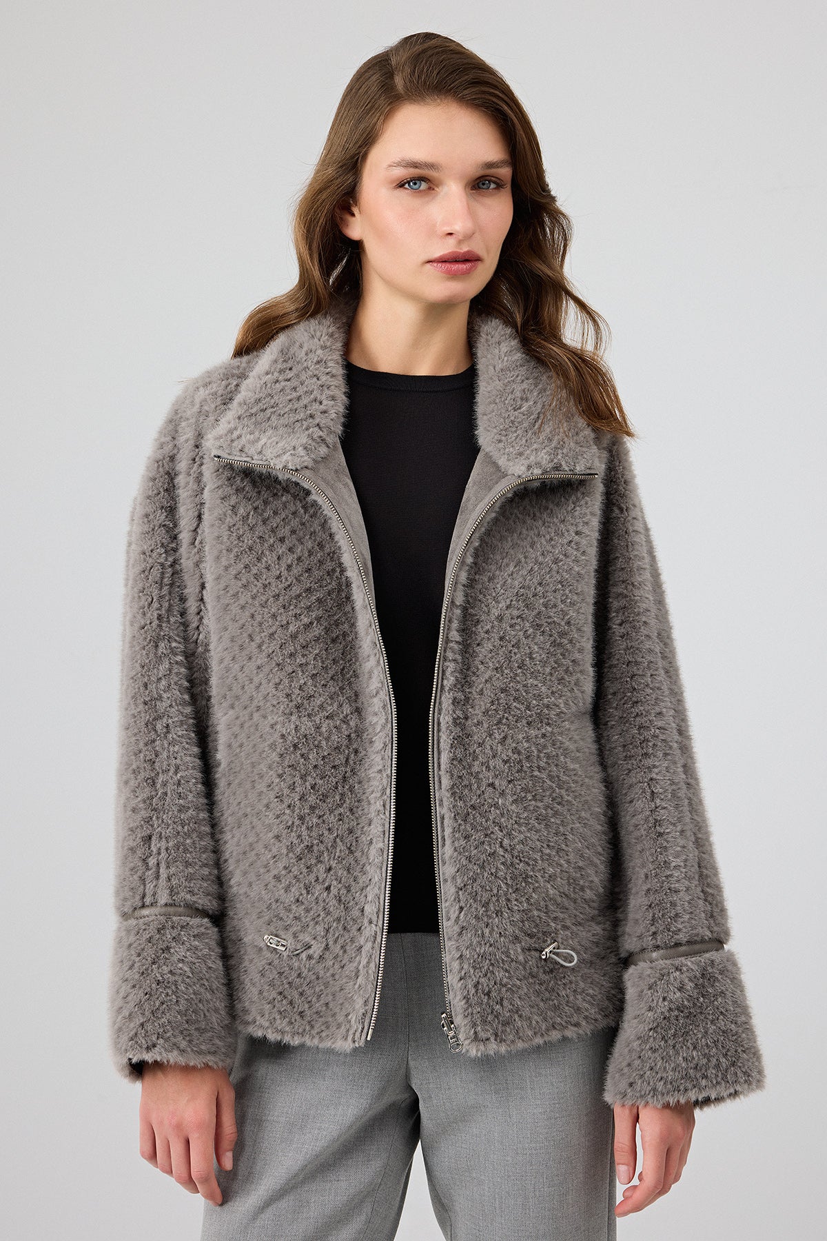 Luzern Women's Gray Reversible Teddy Coat 25WGP5318FF | Derimod