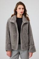 Luzern Women's Gray Reversible Teddy Coat | Derimod