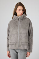 Luzern Women's Gray Reversible Teddy Coat | Derimod