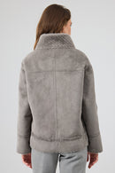 Luzern Women's Gray Reversible Teddy Coat | Derimod