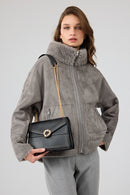 Luzern Women's Gray Reversible Teddy Coat | Derimod